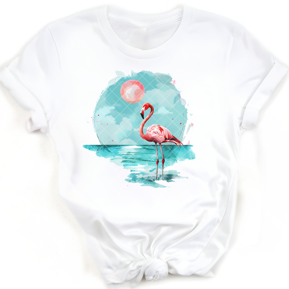Vacation Blue Scene Flamingo - Premium Graphic Trendy T-Shirt for Casual Wear