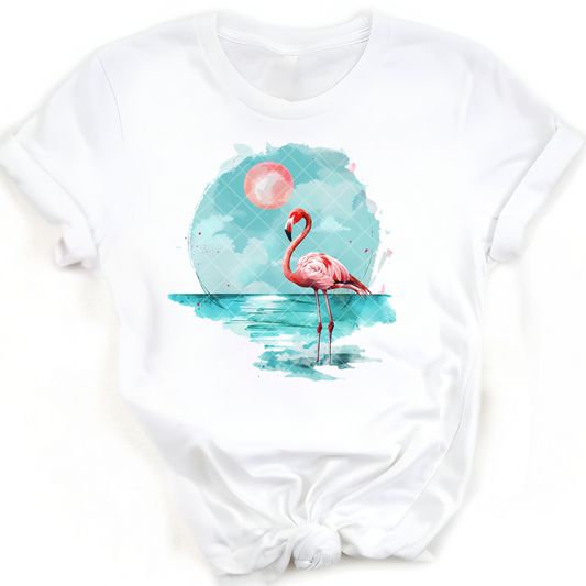 Vacation Blue Scene Flamingo - Premium Graphic Trendy T-Shirt for Casual Wear