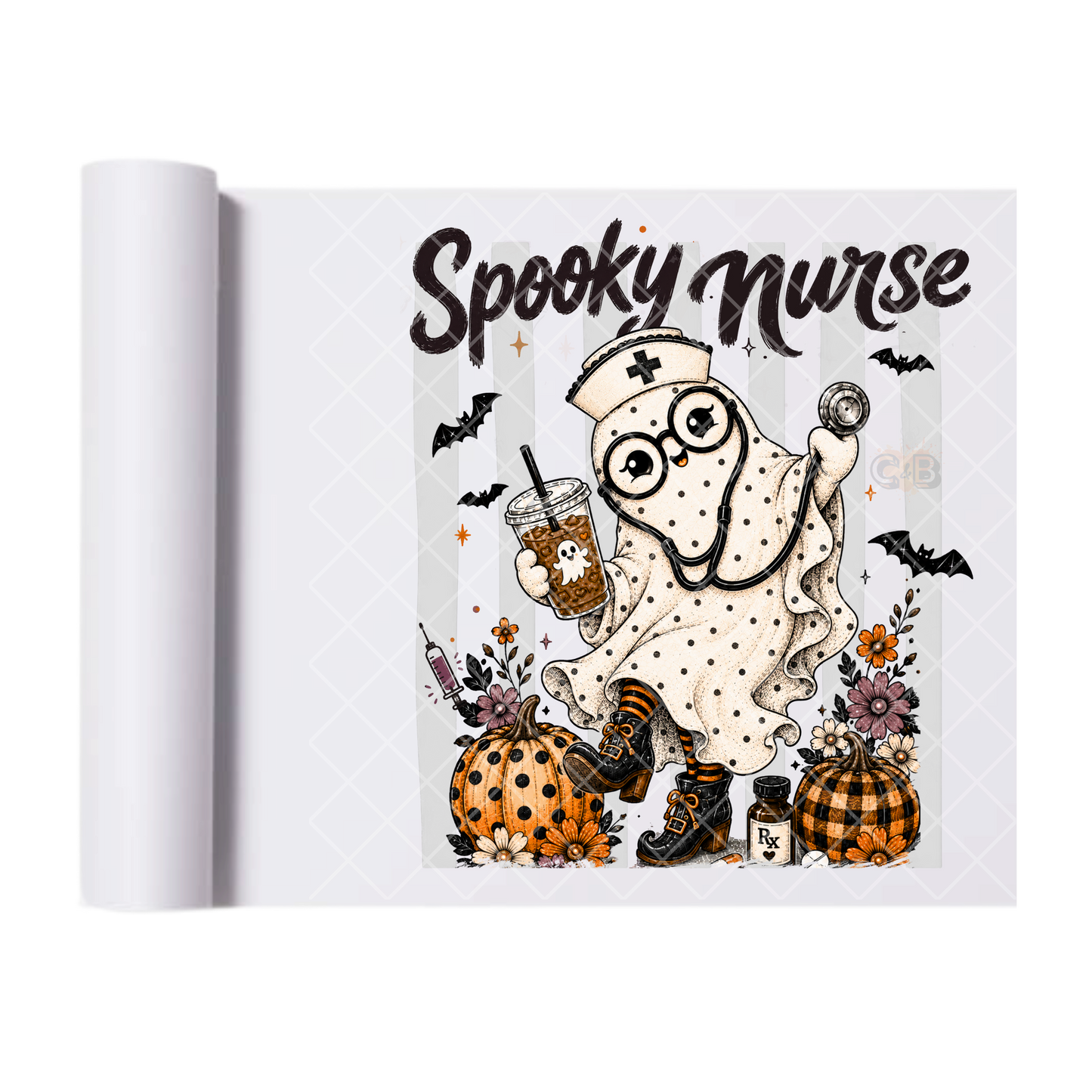 Spooky Nurse Ghost - Ready To Press Print Transfer for Apparel, Cotton, Polyester & Blends - High-Quality Print- Commercial Grade