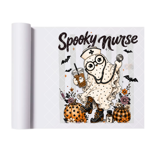 Spooky Nurse Ghost - Ready To Press Print Transfer for Apparel, Cotton, Polyester & Blends - High-Quality Print- Commercial Grade