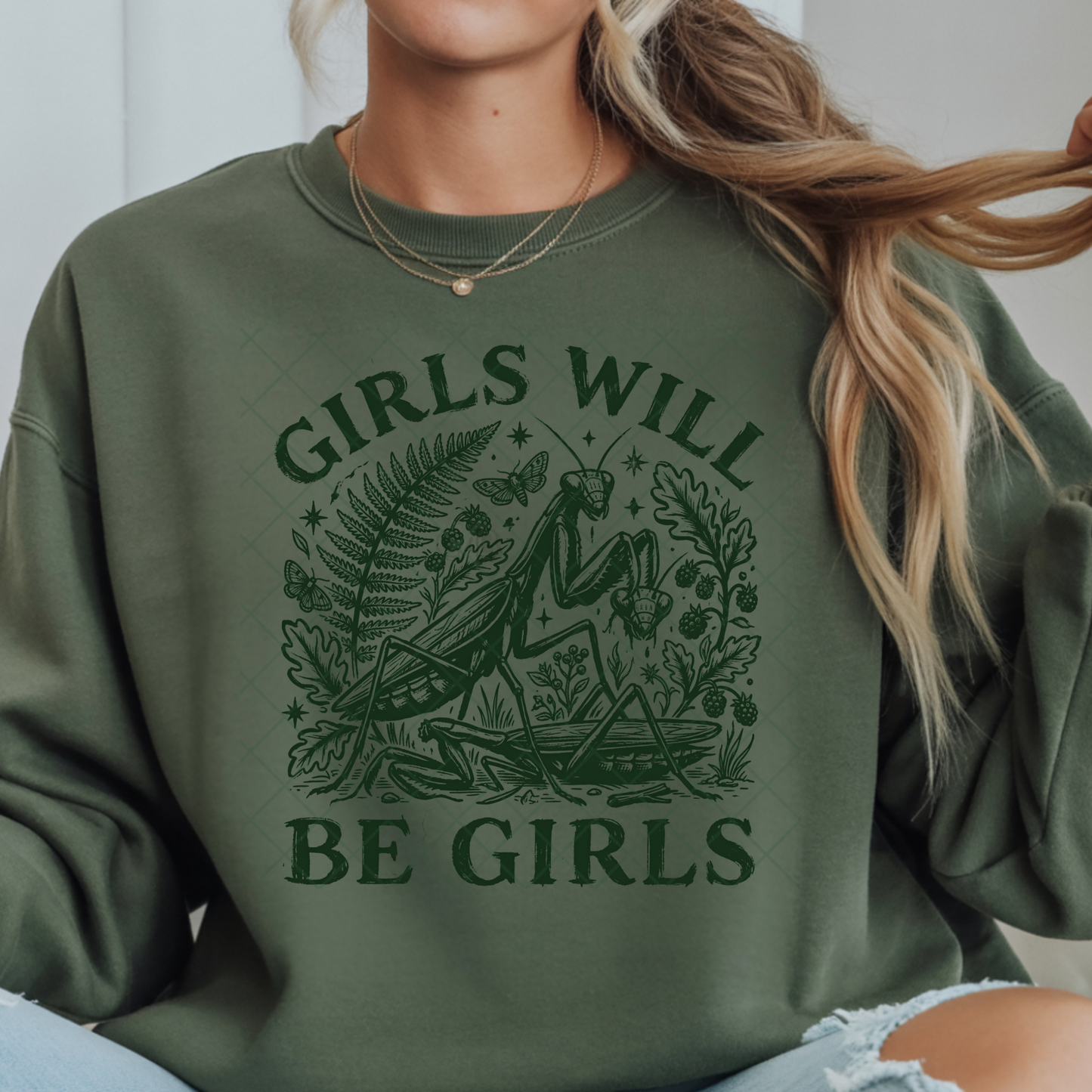 Girls Will Be Girls Praying Mantis - Premium Graphic T-Shirt for Casual Wear