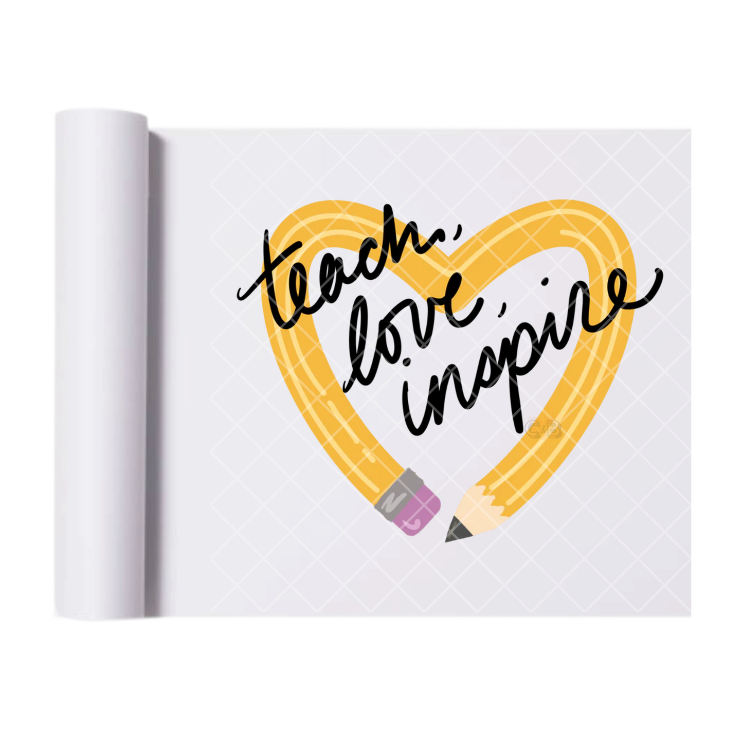 Heart Pencil Teach - Direct Print Film Transfer for T-Shirts, Cotton, Polyester & Blends - High-Quality Print