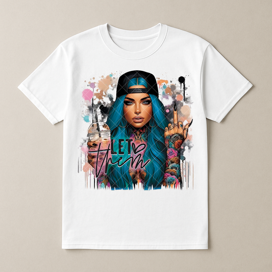 Let Them Babe Blue Hair - Premium Graphic T-Shirt for Casual Wear
