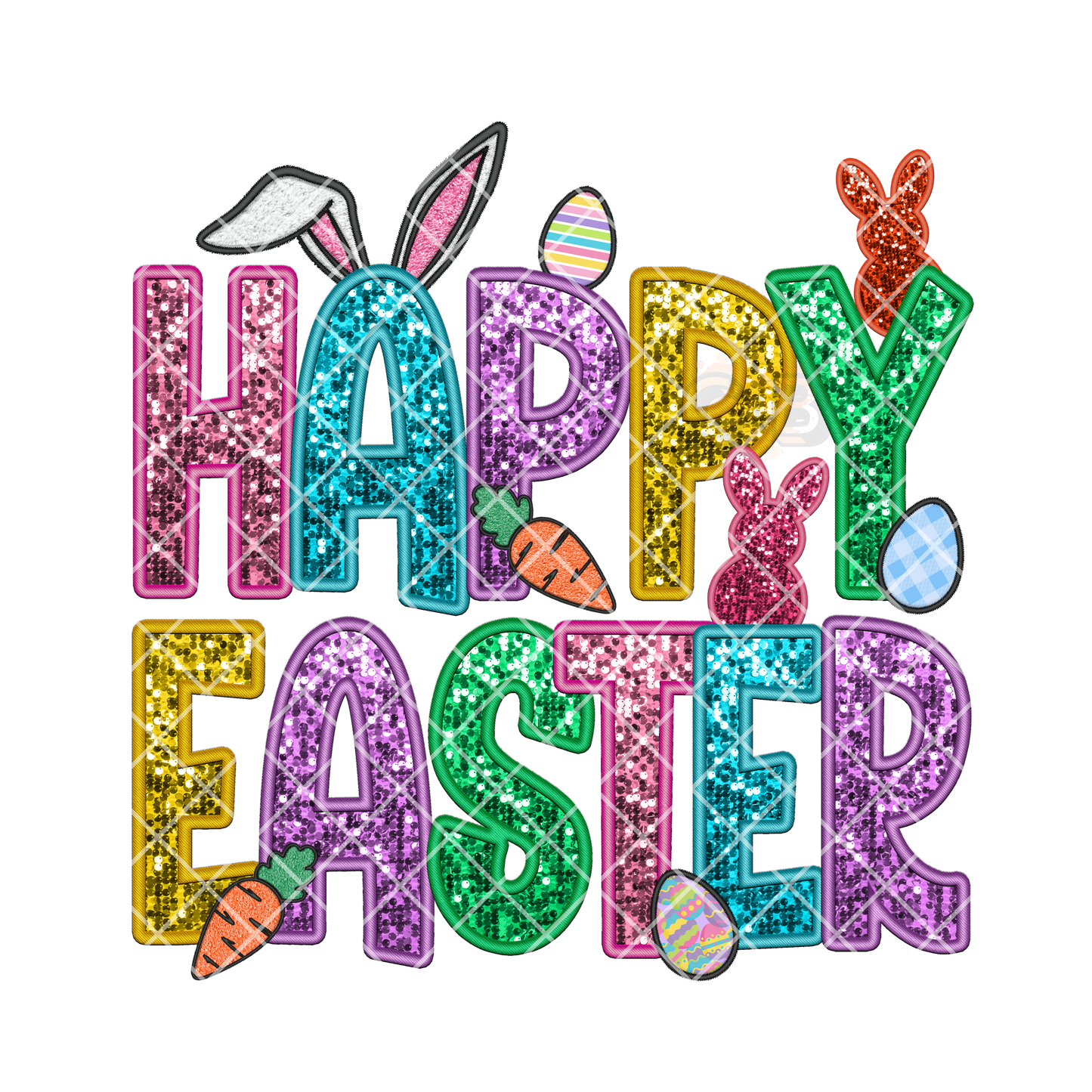 Happy Easter glitter glam with accents PNG