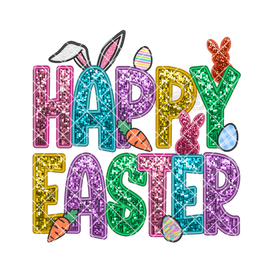 Happy Easter glitter glam with accents PNG