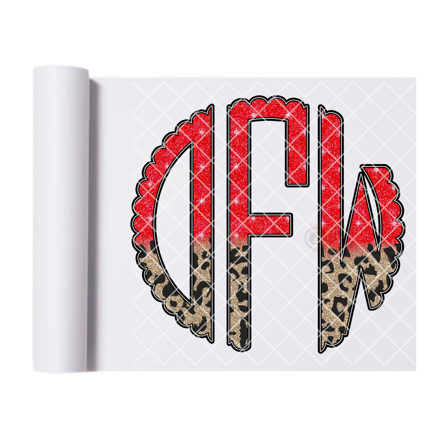 Custom Christmas Monogram Red/Cheetah DTF Transfer