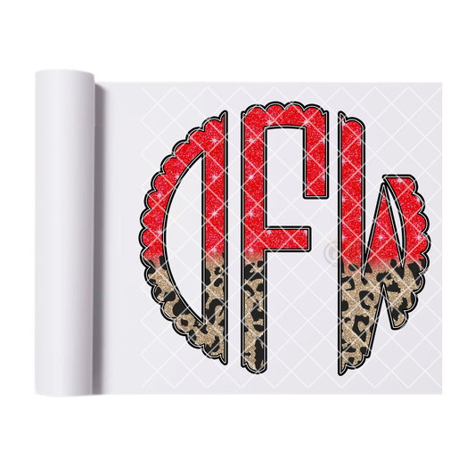 Custom Christmas Monogram Red/Cheetah DTF Transfer