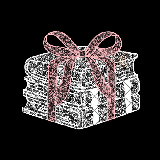 Ornate Book Stack Pink Bow PNG
