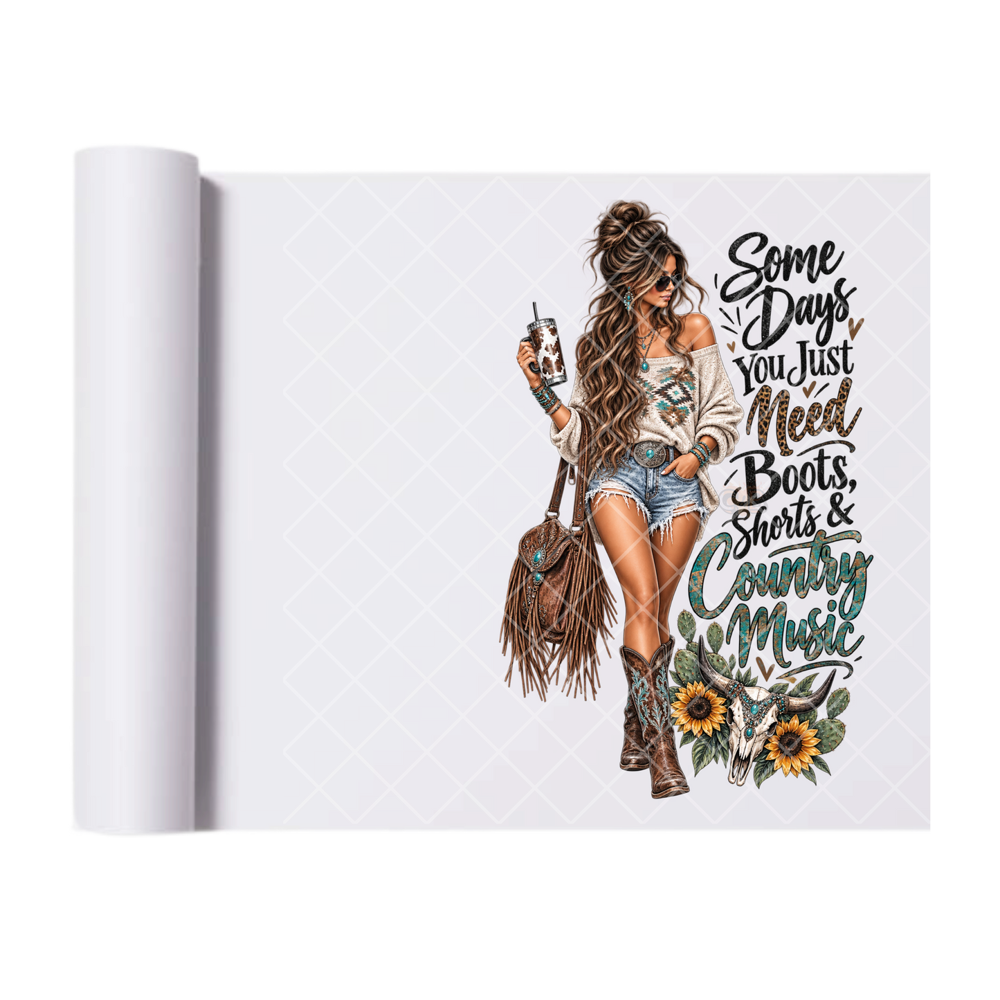 Boots Shorts and Country Music - Ready To Press Print Transfer for Apparel, Cotton, Polyester & Blends - High-Quality Print- Commercial Grade