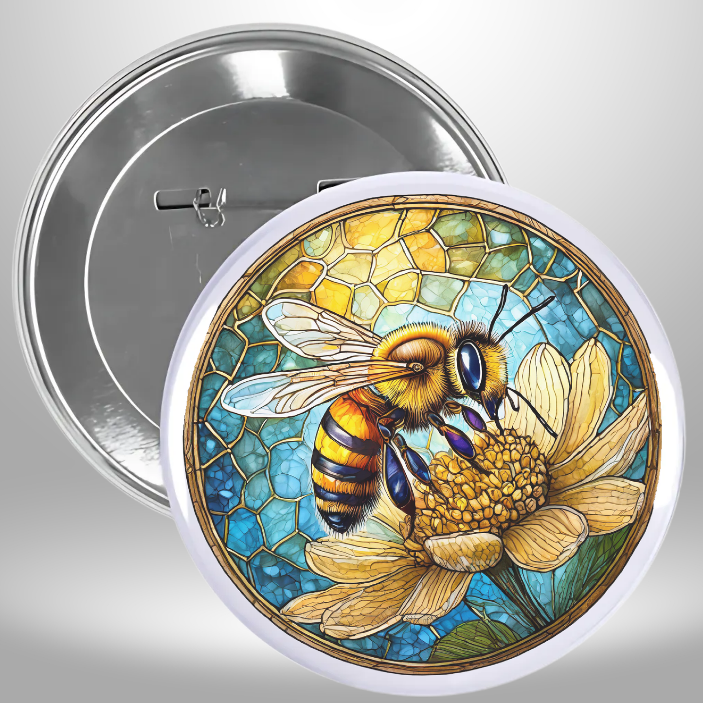 Honey Bee Stained Glass Pinback Button
