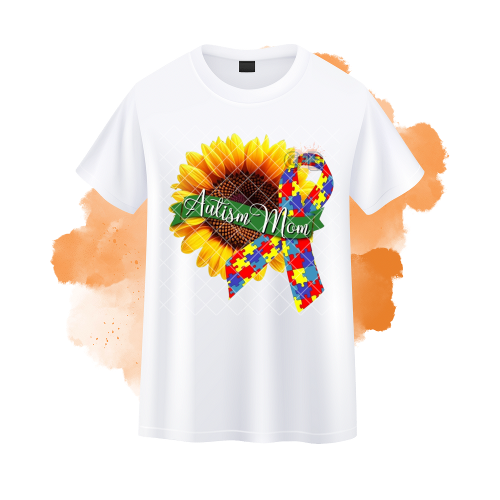 Sunflower Mom Ribbon Autism Awareness T-Shirt