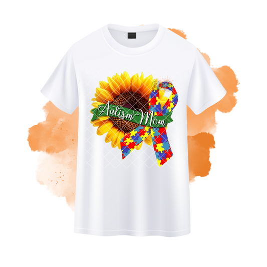 Sunflower Mom Ribbon Autism Awareness T-Shirt