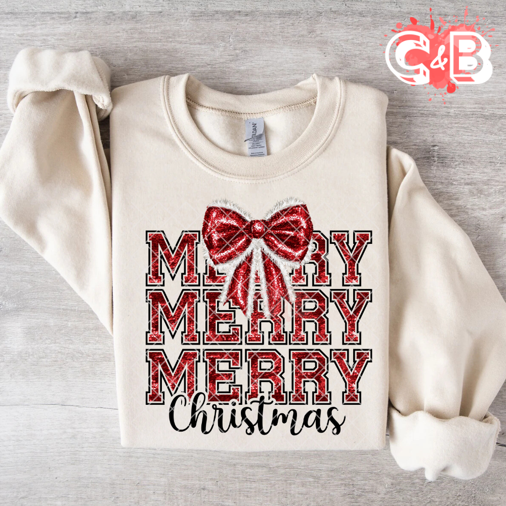 Red Glitter Merry Christmas Bow T-Shirt