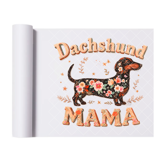 Dachshund Mama Embroidery - Direct Print Film Transfer for Trendy T-Shirts, Cotton, Polyester & Blends - High-Quality Print