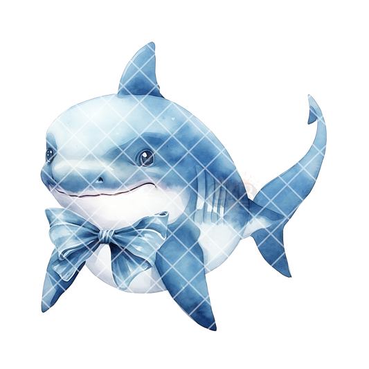 Fat shark with blue bow PNG