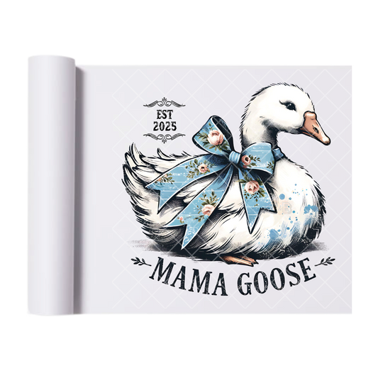 Mama Goose Blue Ribbon - Direct Print Film Transfer for T-Shirts, Cotton, Polyester & Blends - High-Quality Print