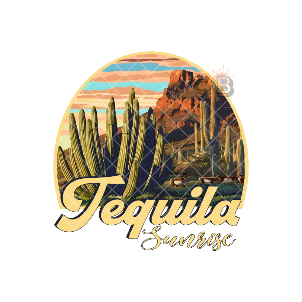 Tequila Sunrise Cactus Scene PNG