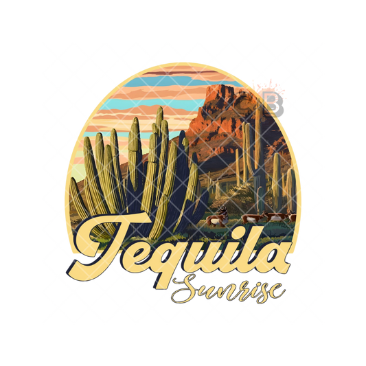 Tequila Sunrise Cactus Scene PNG