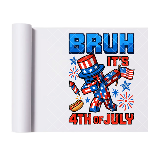 Bruh It’s 4th July Hot Dogs Dancing - Direct Print Film Transfer for Trendy T-Shirts, Cotton, Polyester & Blends - High-Quality Print
