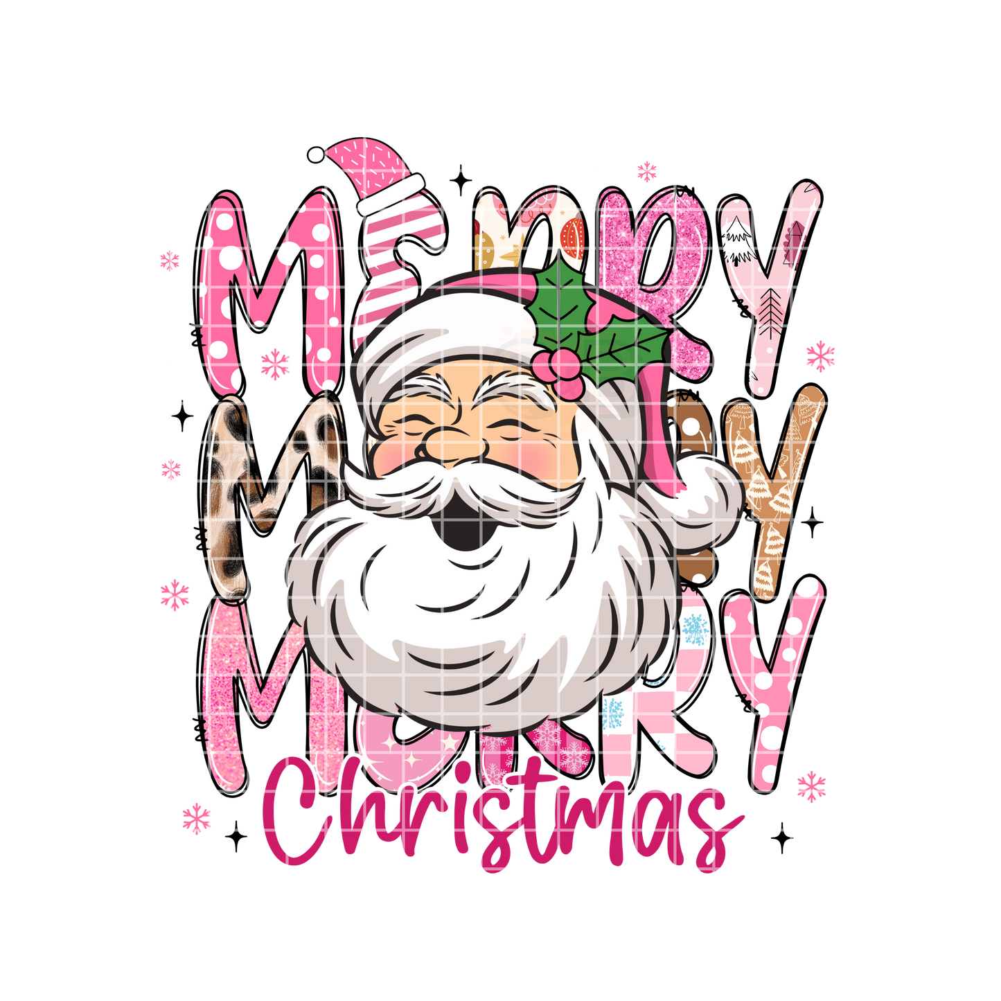 Merry Christmas Pink Pattern Santa T-Shirt