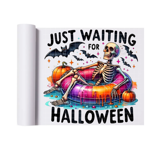 Just Waiting For Halloween Floating Skeleton DTF Transfer