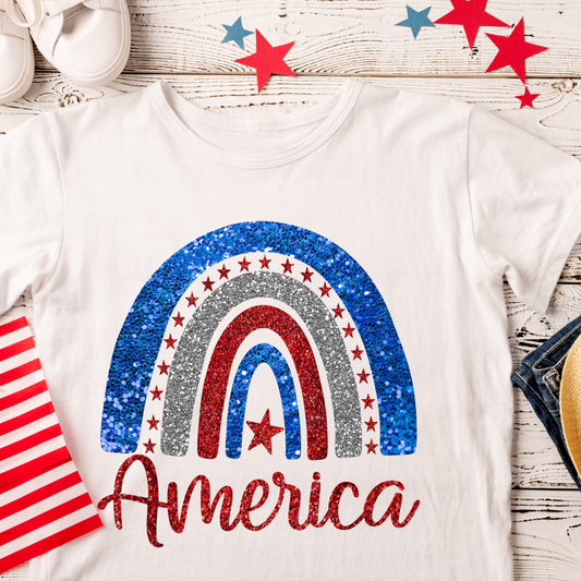 Rainbow America Glitter T-Shirt