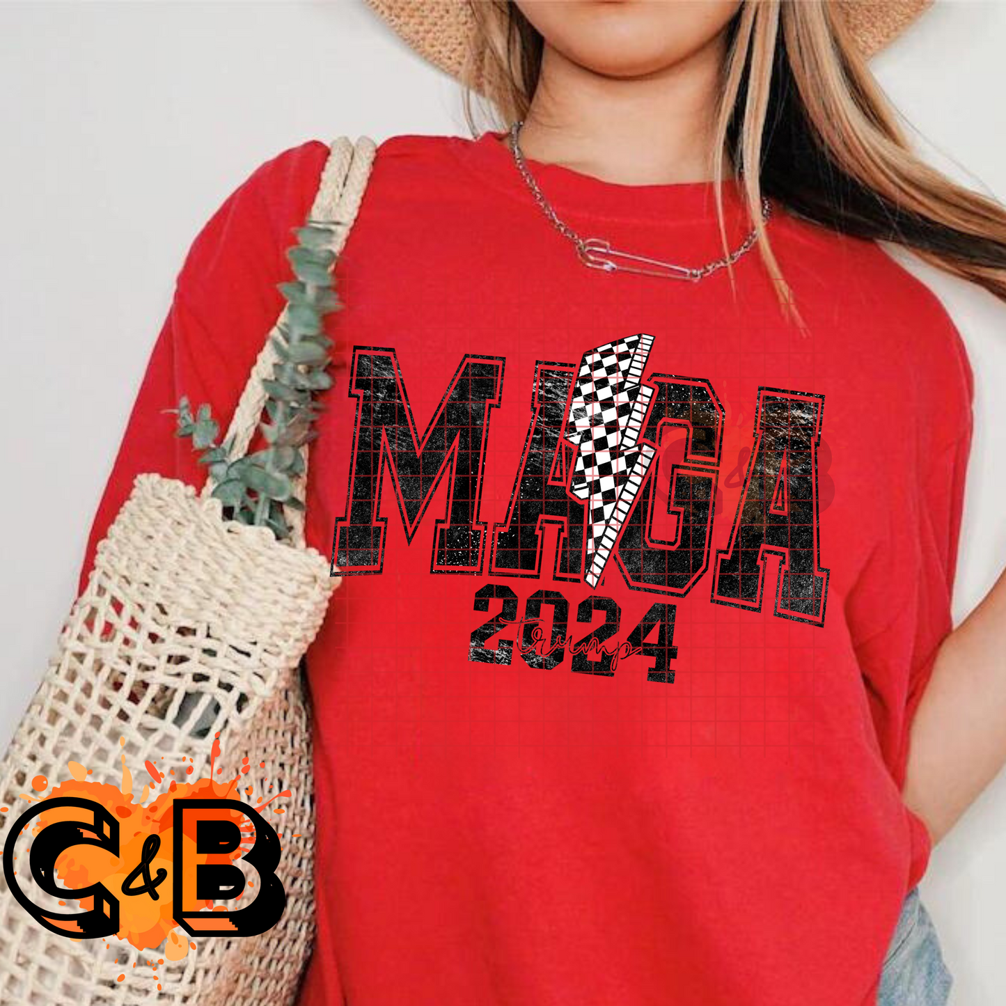 MAGA 2024 Checkered Bolt T-Shirt