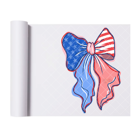 American Flag Doodled Bow - Direct Transfer Print, Ready To Press For T-Shirts, Cotton, Polyester & Blends - Tshirt Business Quality