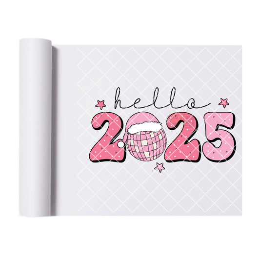 Hello 2025 pink disco ball film t shirt transfer