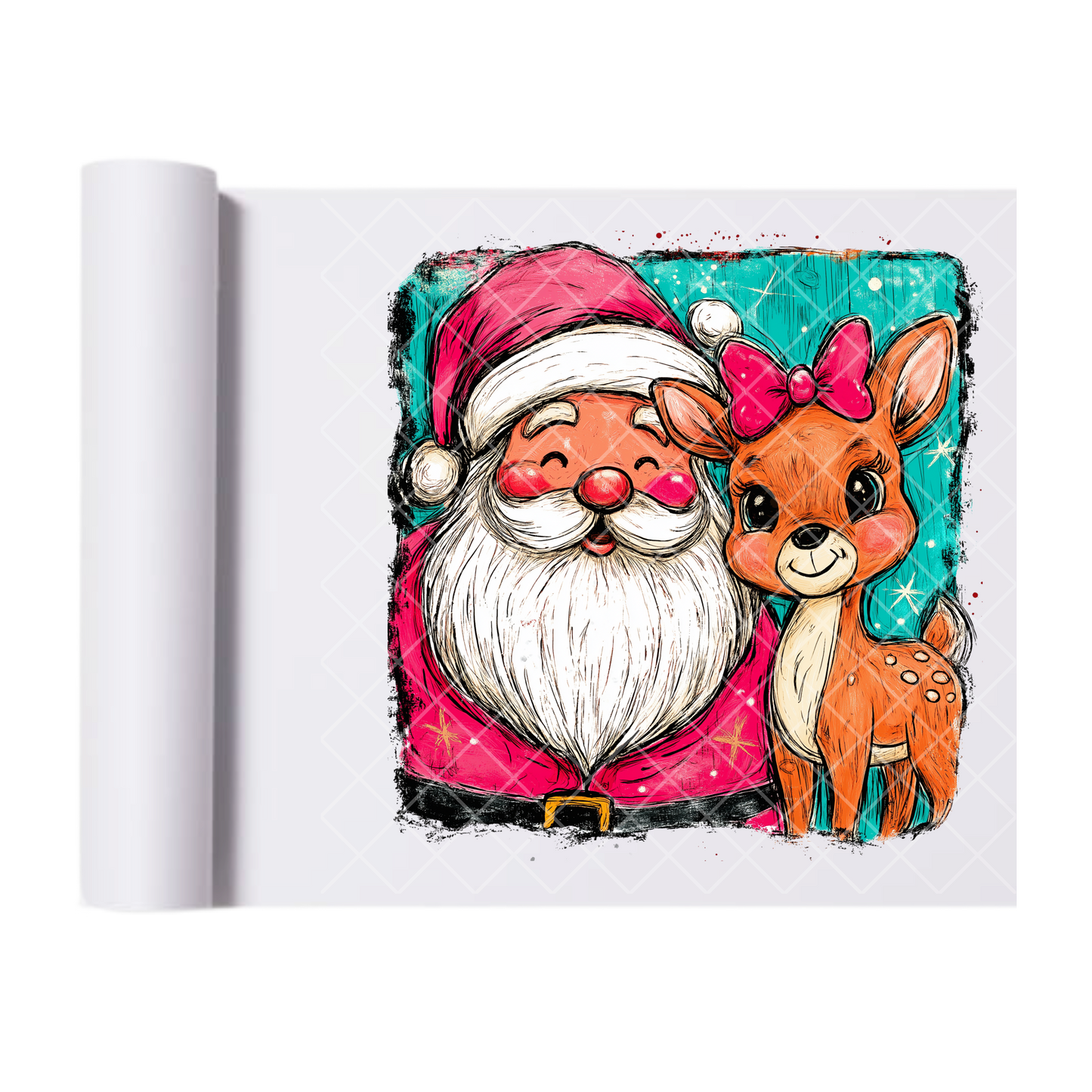 Santa Little Deer - Direct-To-Film Heat Transfer for T-Shirts, Cotton, Polyester & Blends - High-Quality Print