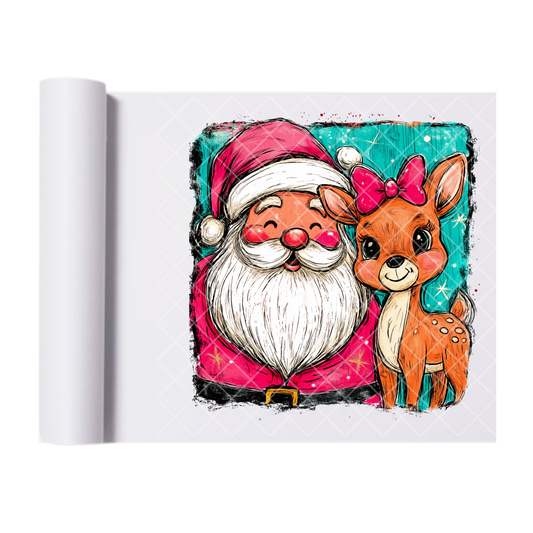 Santa Little Deer - Direct-To-Film Heat Transfer for T-Shirts, Cotton, Polyester & Blends - High-Quality Print