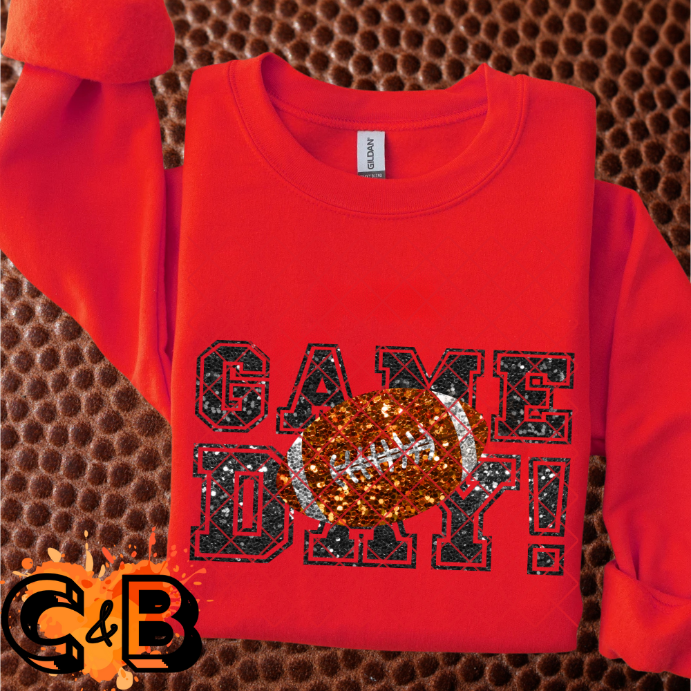 Glitter game day football black font PNG