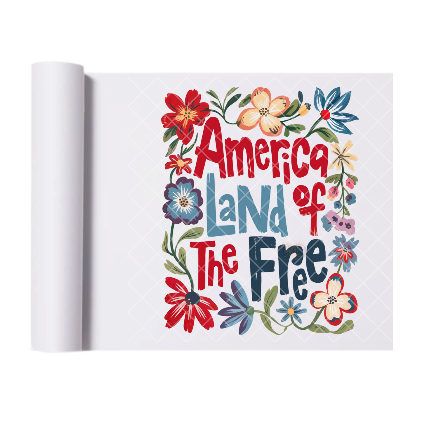 Land of the free Florel Design - Direct Print Film Transfer for T-Shirts, Cotton, Polyester & Blends - High-Quality Print