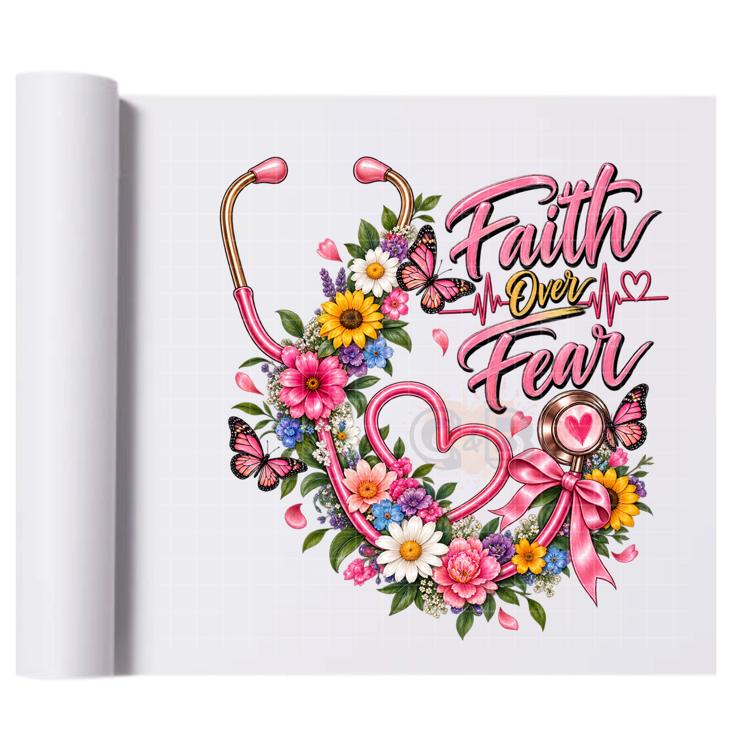 Faith Over Fear Pink - Direct Print Film Transfer for T-Shirts, Cotton, Polyester & Blends - High-Quality Print