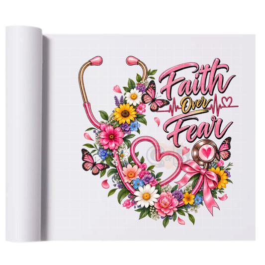 Faith Over Fear Pink - Direct Print Film Transfer for T-Shirts, Cotton, Polyester & Blends - High-Quality Print