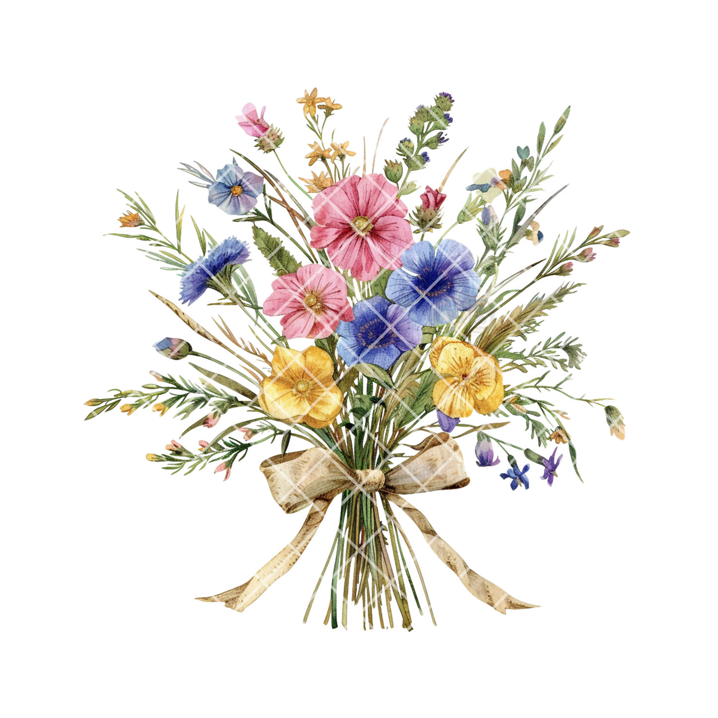 Spring Bouquet blue pink yellow PNG