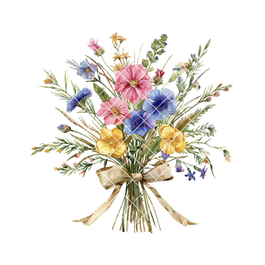 Spring Bouquet blue pink yellow PNG