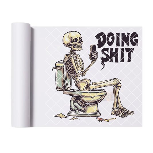 Doing ish skeleton on toilet DTF film t shirt transfer