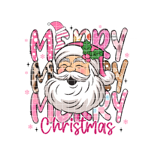 Merry Christmas Pink Pattern Santa PNG