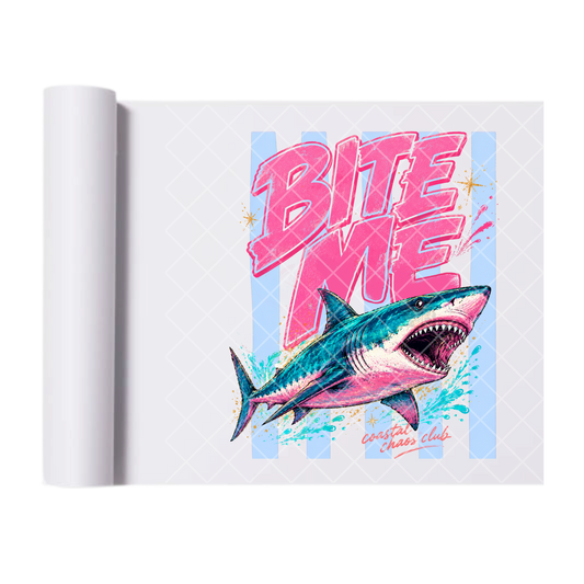 Bite Me Shark Lines - Direct Transfer Print, Ready To Press For T-Shirts, Cotton, Polyester & Blends - Tshirt Business Quality