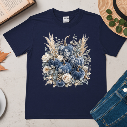 Velvet Blue Pumpkins - Premium Graphic T-Shirt for Casual Wear