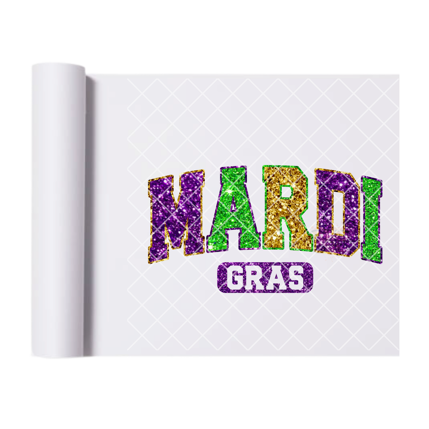 Mardi Gras glitter college letter DTF film t shirt transfer