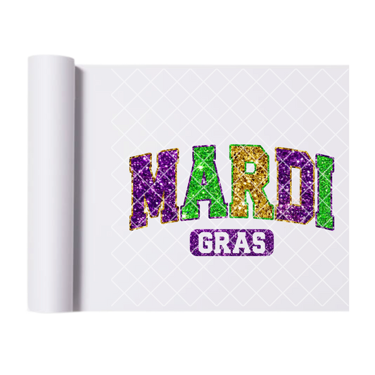 Mardi Gras glitter college letter DTF film t shirt transfer