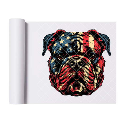 English Bulldog American Flag Face - Direct Print Film Transfer for Trendy T-Shirts, Cotton, Polyester & Blends - High-Quality Print