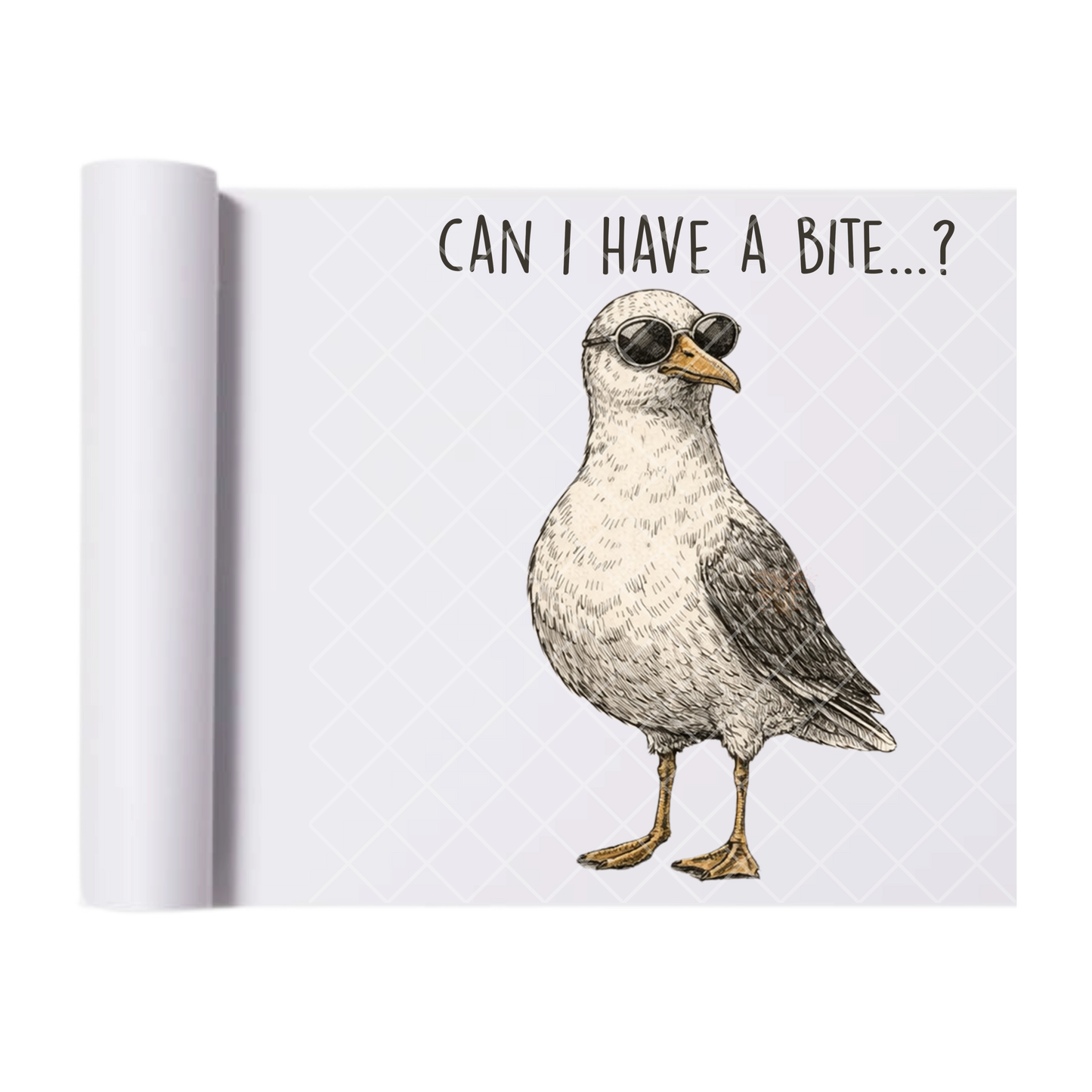 Can I Have A Bite Seagull - Ready To Press Print Transfer for Apparel, Cotton, Polyester & Blends - High-Quality Print- Commercial Grade