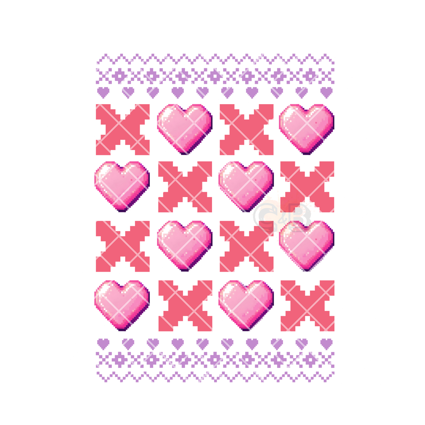 8bit hearts and x PNG