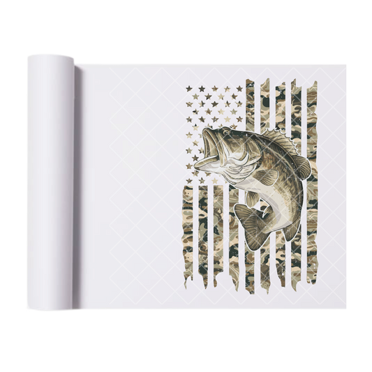 Camo Flag With Bass Fishing - Direct Print Film Transfer for Trendy T-Shirts, Cotton, Polyester & Blends - High-Quality Print