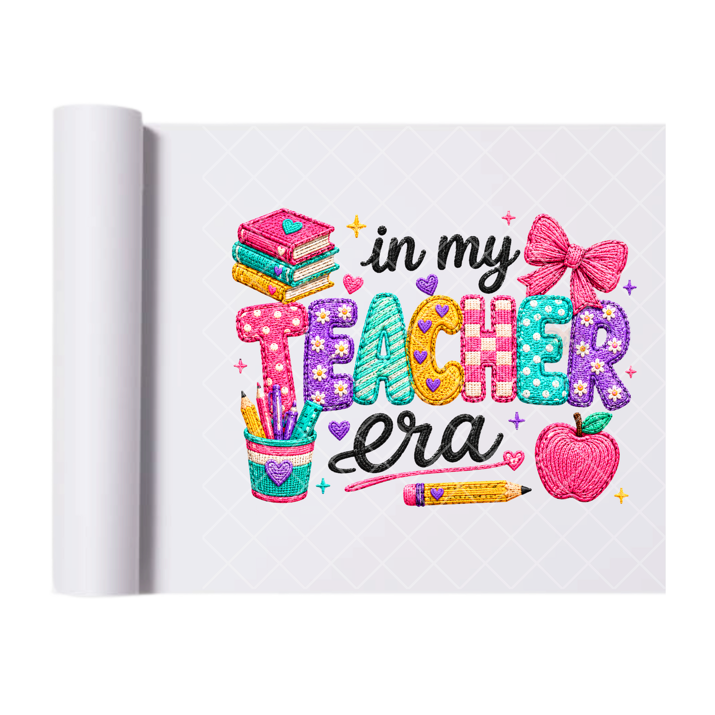 In My Teacher Era Faux Stitch - Direct Print Film Transfer for T-Shirts, Cotton, Polyester & Blends - High-Quality Print