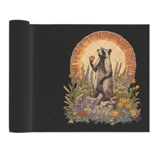Field Of Flowers Raccoon - Ready To Press Print Transfer for Apparel, Cotton, Polyester & Blends - High-Quality Print- Commercial Grade