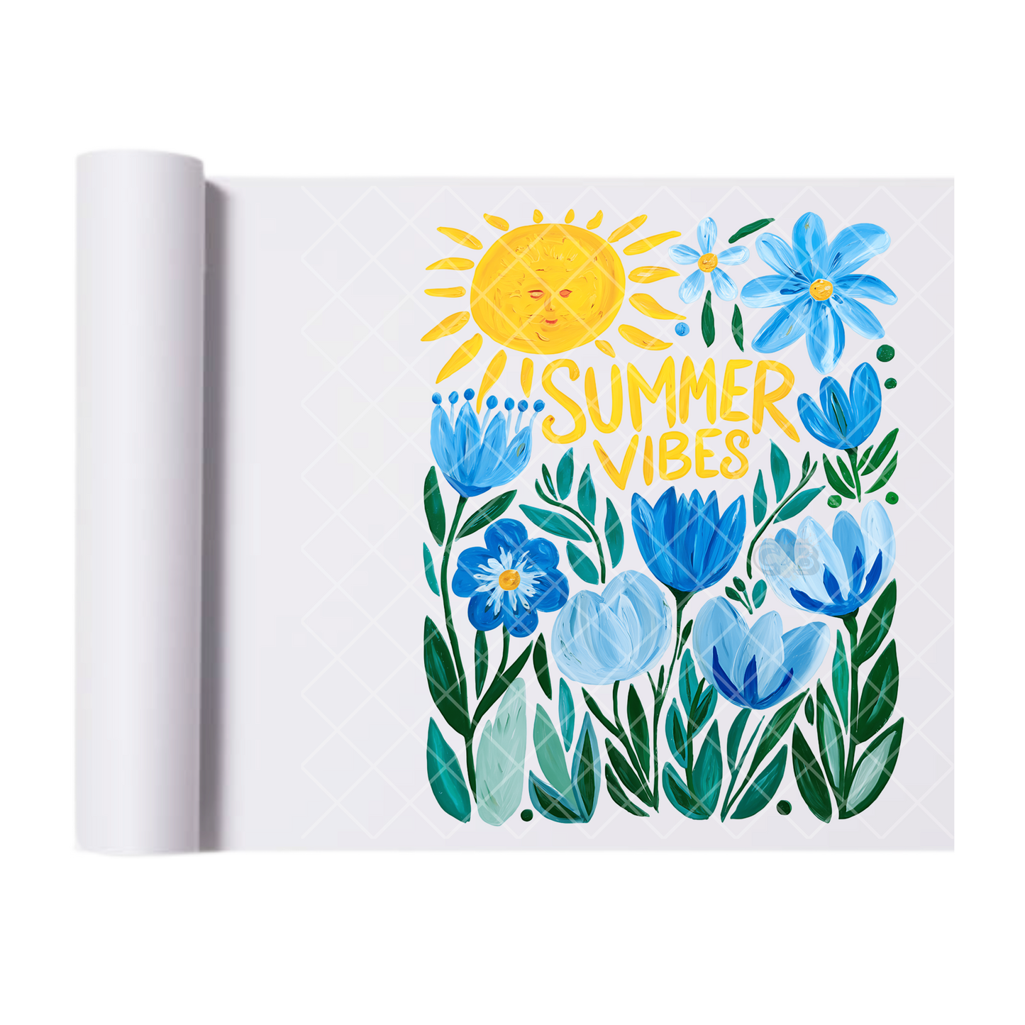 Summer Vibes Blue Tulip Painting - Direct Print Film Transfer for Trendy T-Shirts, Cotton, Polyester & Blends - High-Quality Print